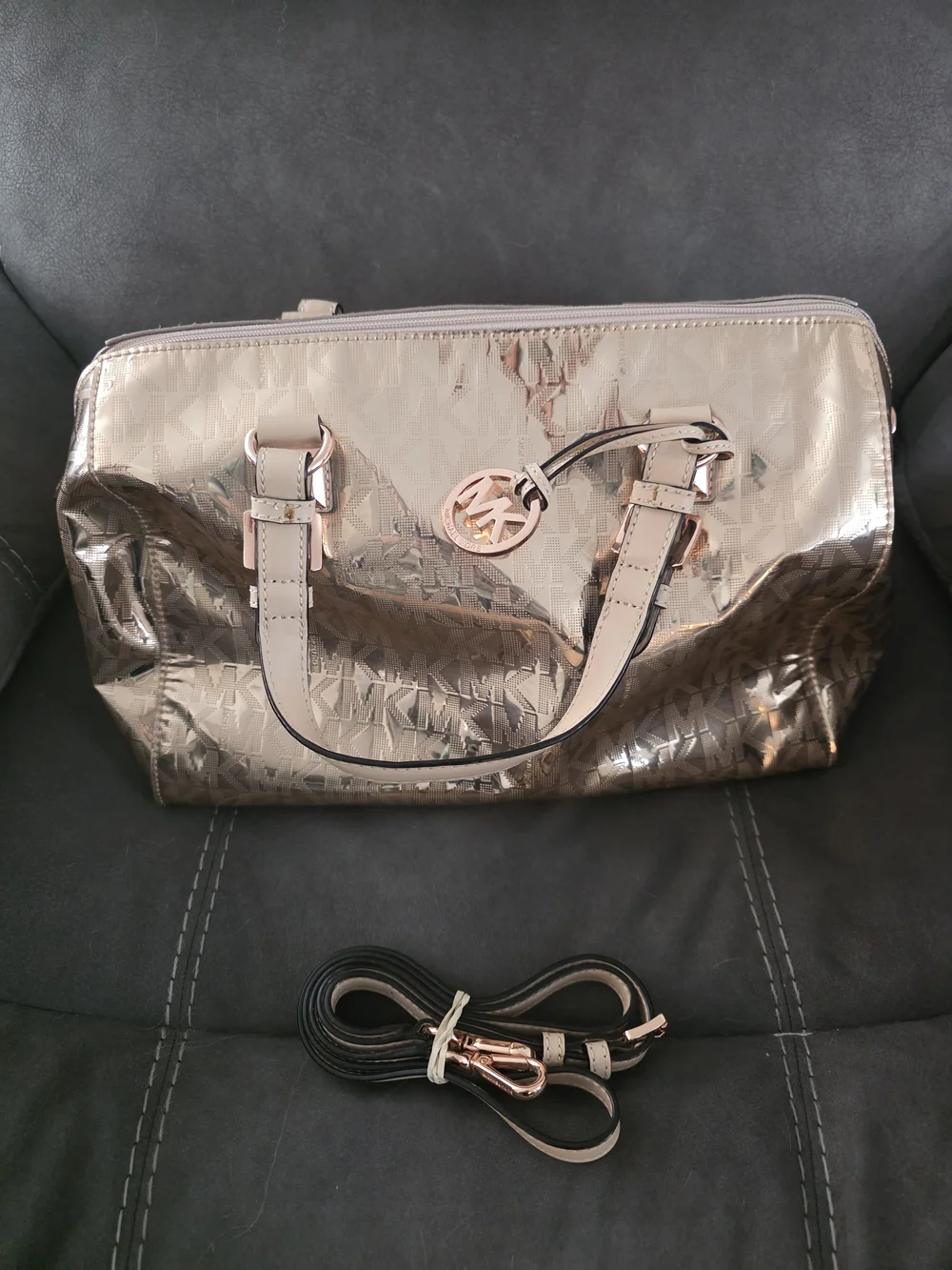 Michael Kors Rose Gold Metallic Logo Satchel